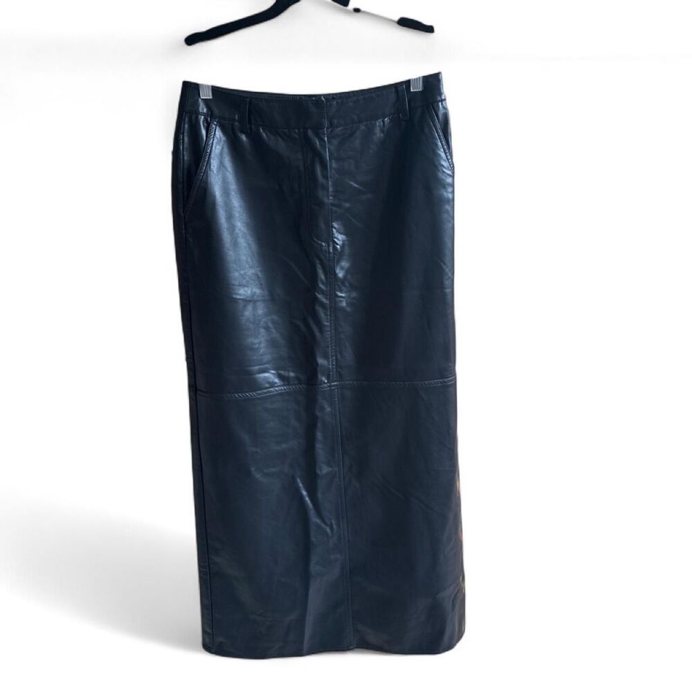 Crescent Black Faux Leather Maxi Skirt